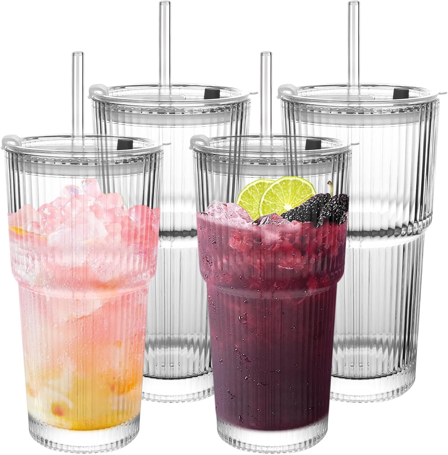 Training Cup Straw - Modern Ribbed Glass Tumbler 20oz, Complete