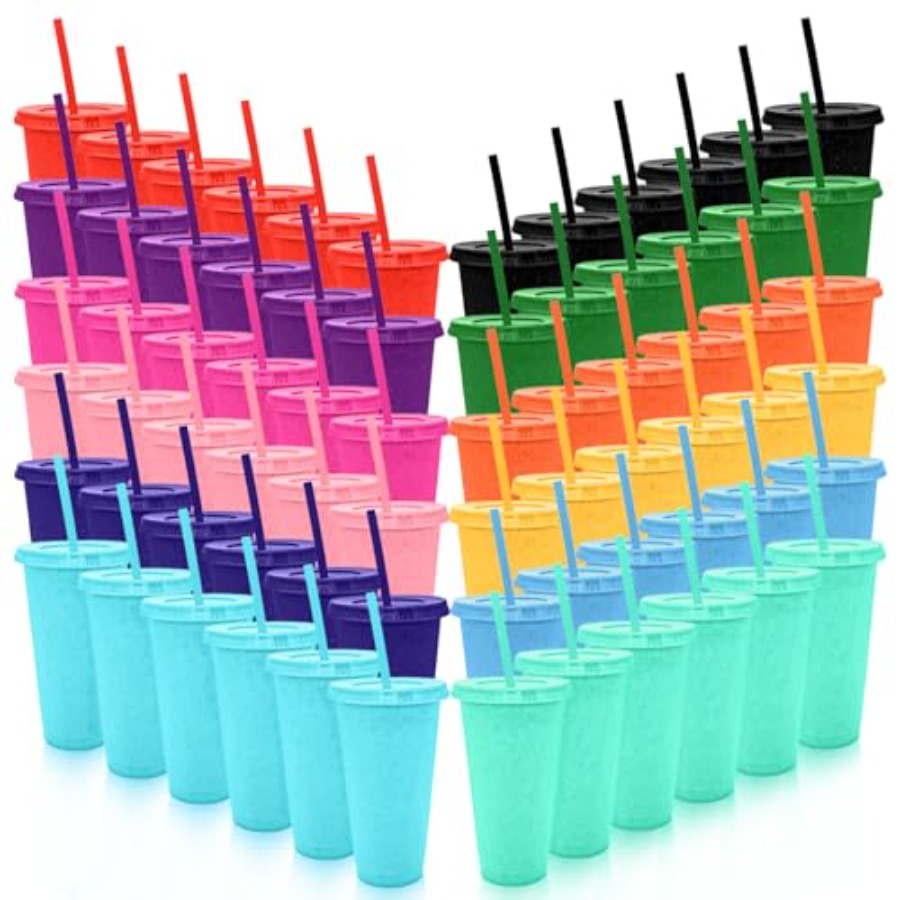 Training Cup Straw - 72 Pack Glitter Plastic Cups with