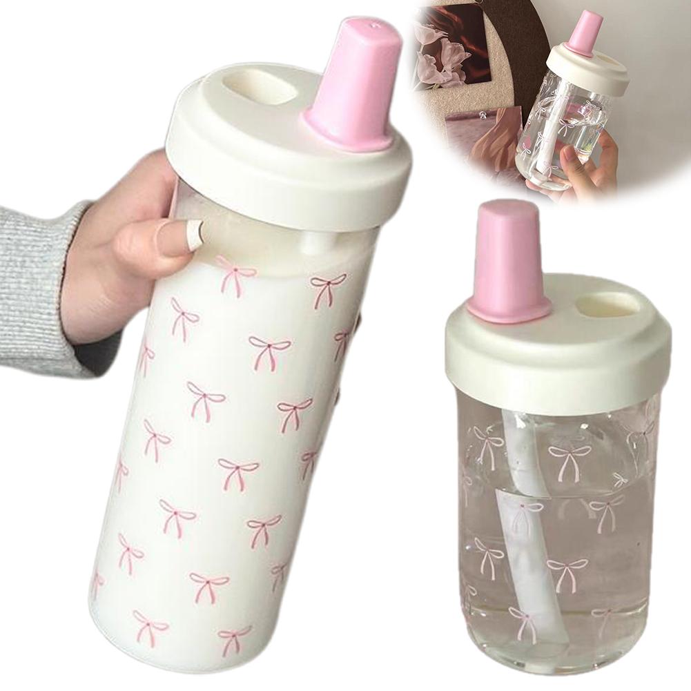 Training Cup Straw - 500/700ML Pink Bow Straw Water Bottle