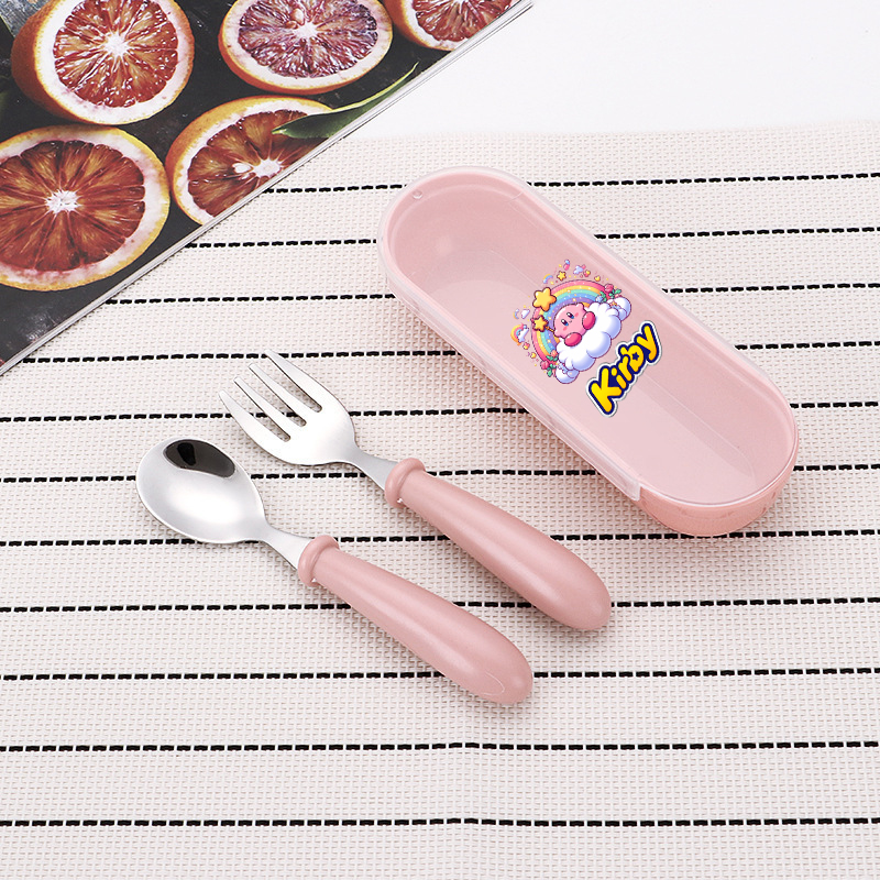 Baby Food Utensil - 3pcs/set Kirbys Spoon Forks Box Stainless
