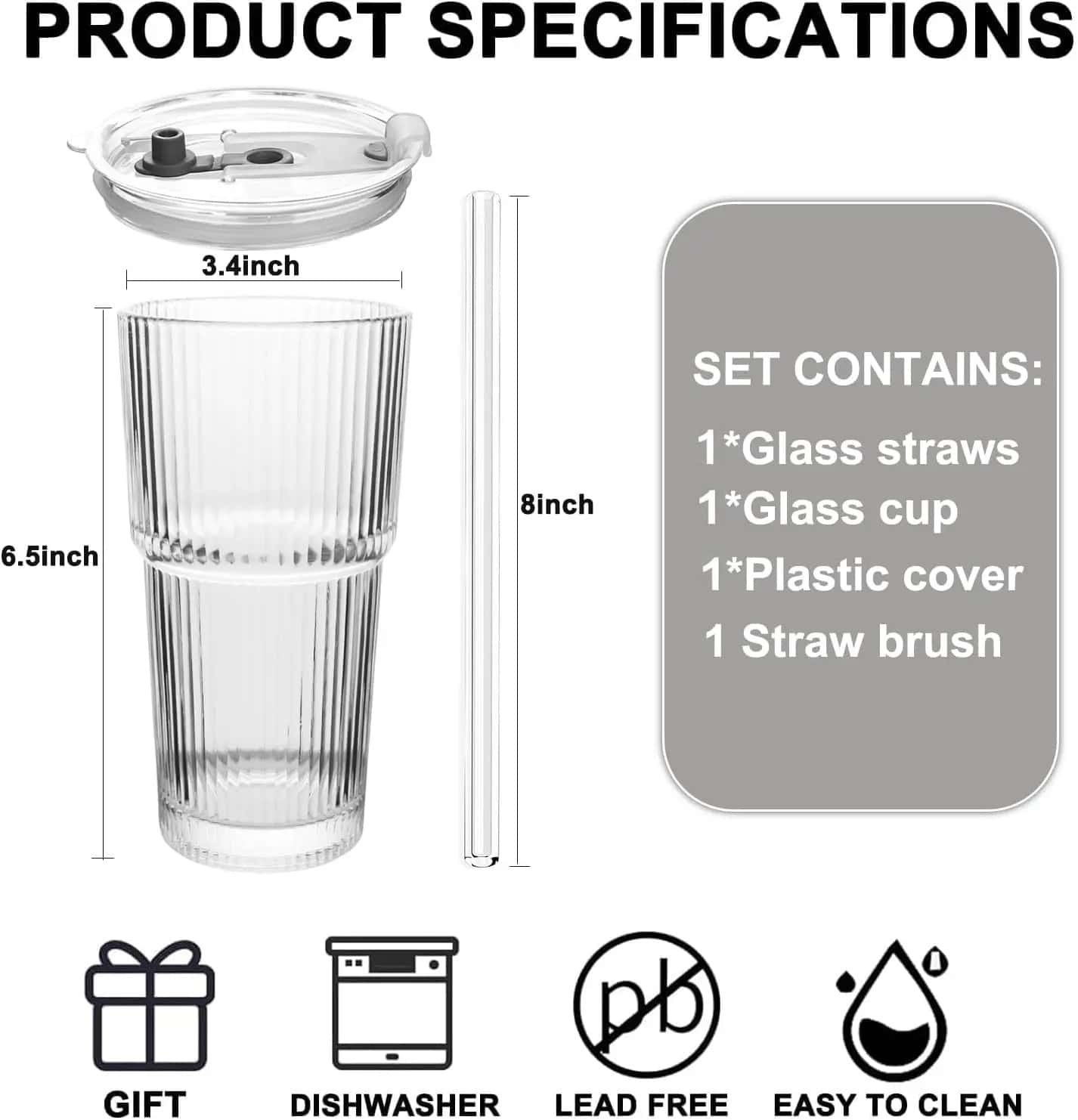 Modern Ribbed Glass Tumbler 20 - Training Cup Straw 评论和价格