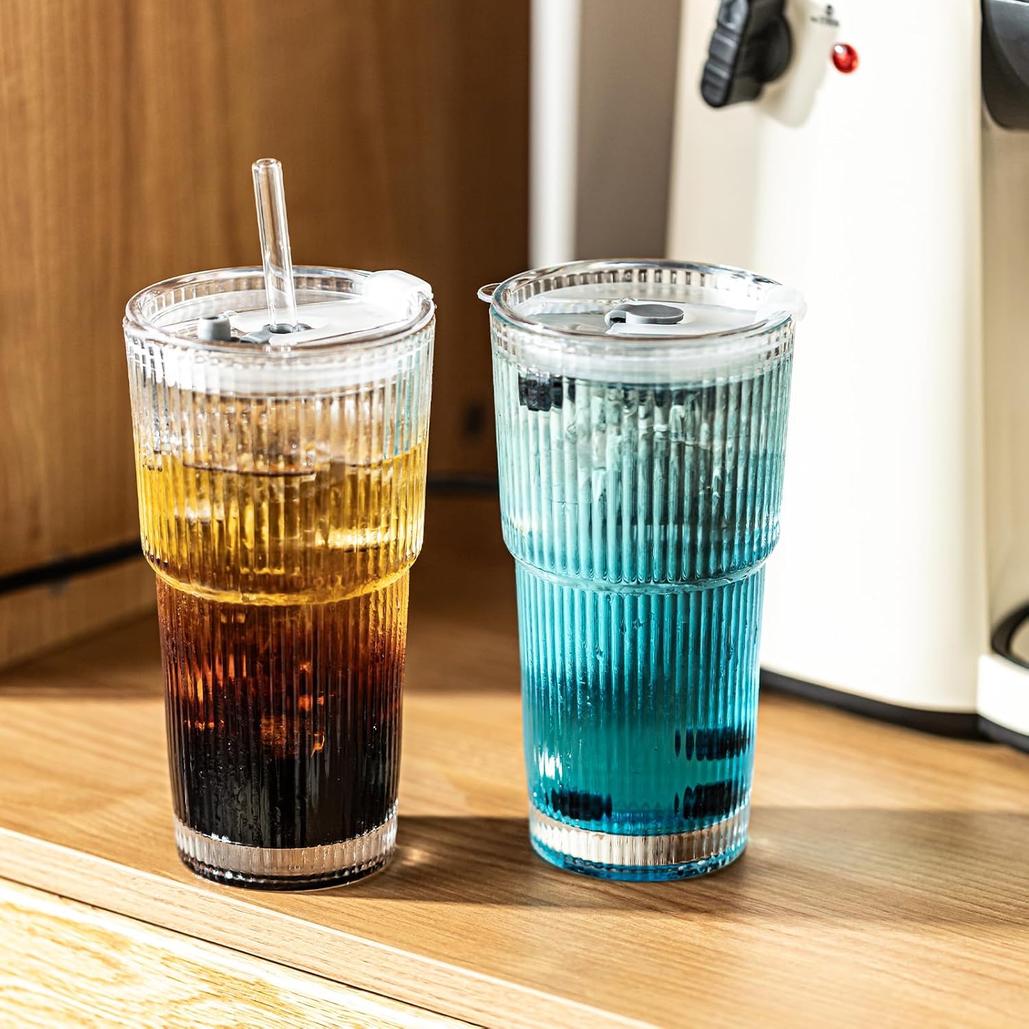 Modern Ribbed Glass Tumbler 20 - Training Cup Straw 评论和价格