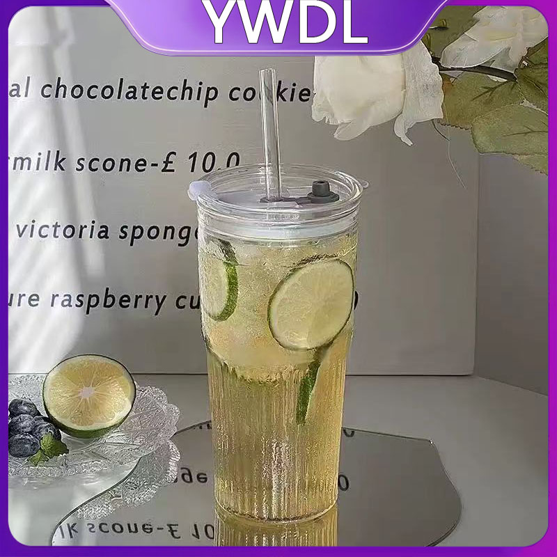 YWDL 600ml Stripe Glass Cup wi - Training Cup Straw 评论和价格