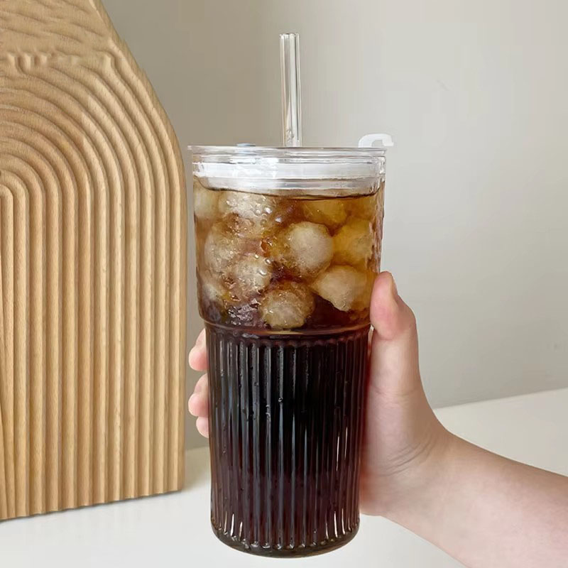 YWDL 600ml Stripe Glass Cup wi - Training Cup Straw 评论和价格