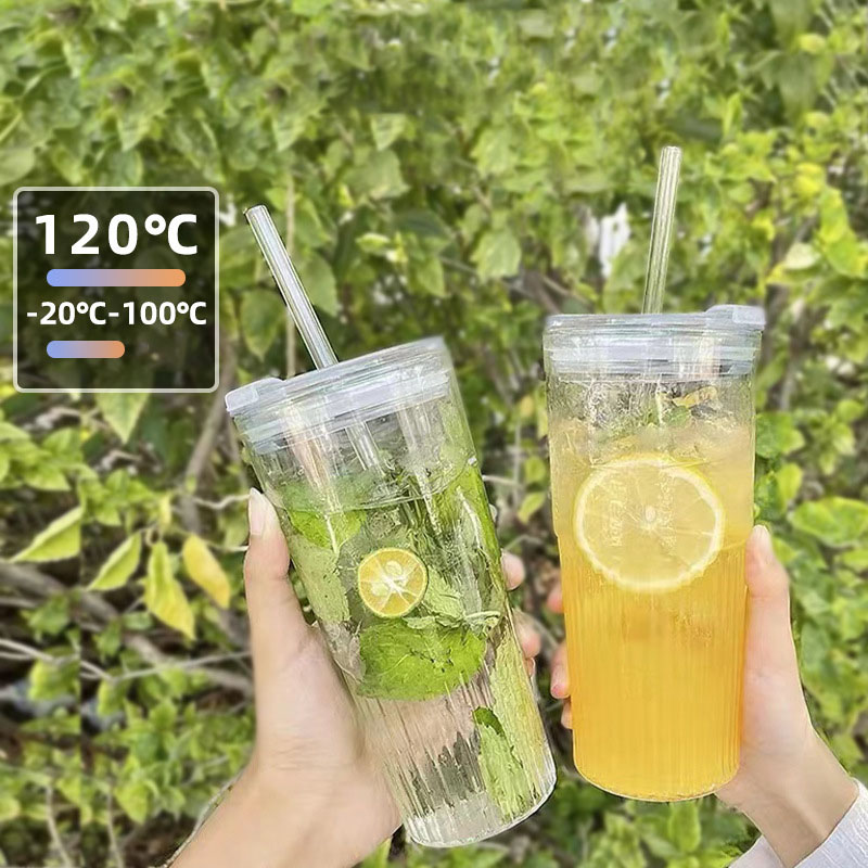 YWDL 600ml Stripe Glass Cup wi - Training Cup Straw 评论和价格