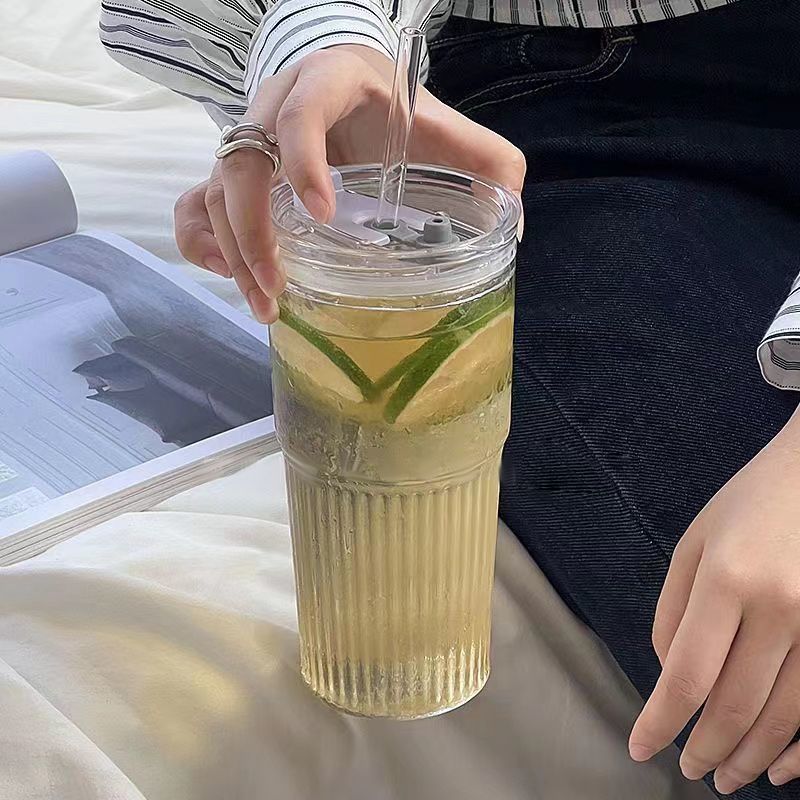 YWDL 600ml Stripe Glass Cup wi - Training Cup Straw 评论和价格