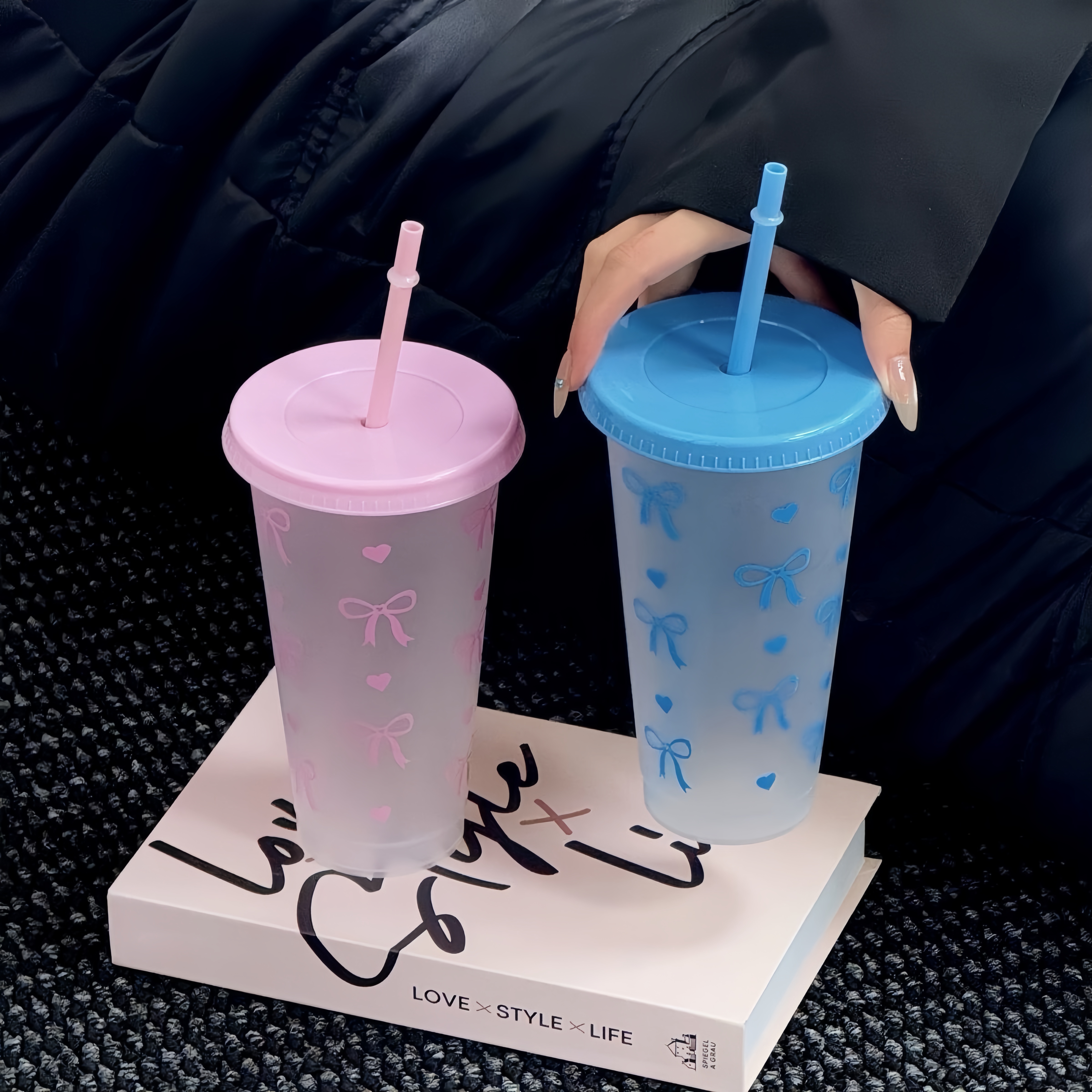 700ml/24OZ Bowknot Frosted Pla - Training Cup Straw 评论和价格