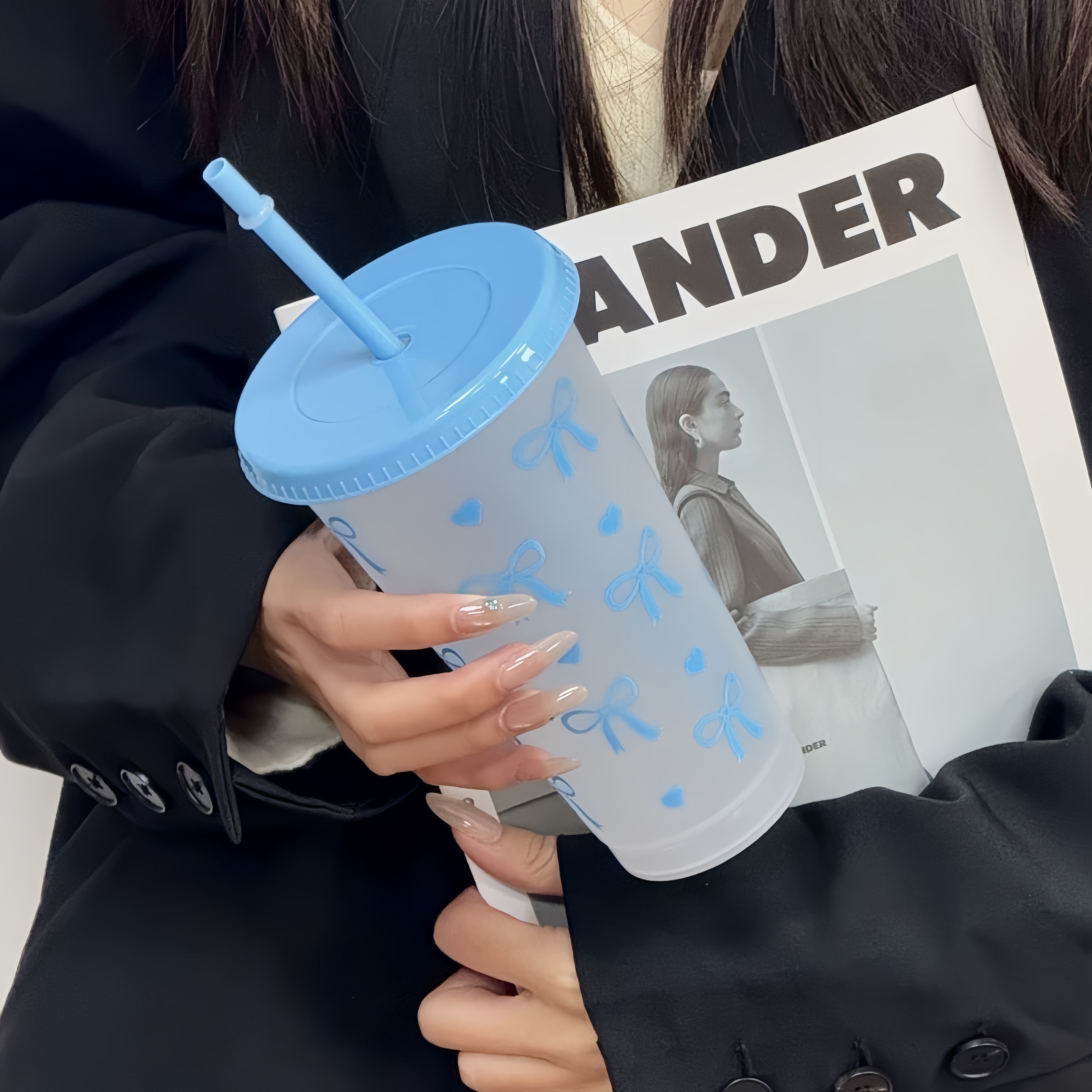 700ml/24OZ Bowknot Frosted Pla - Training Cup Straw 评论和价格