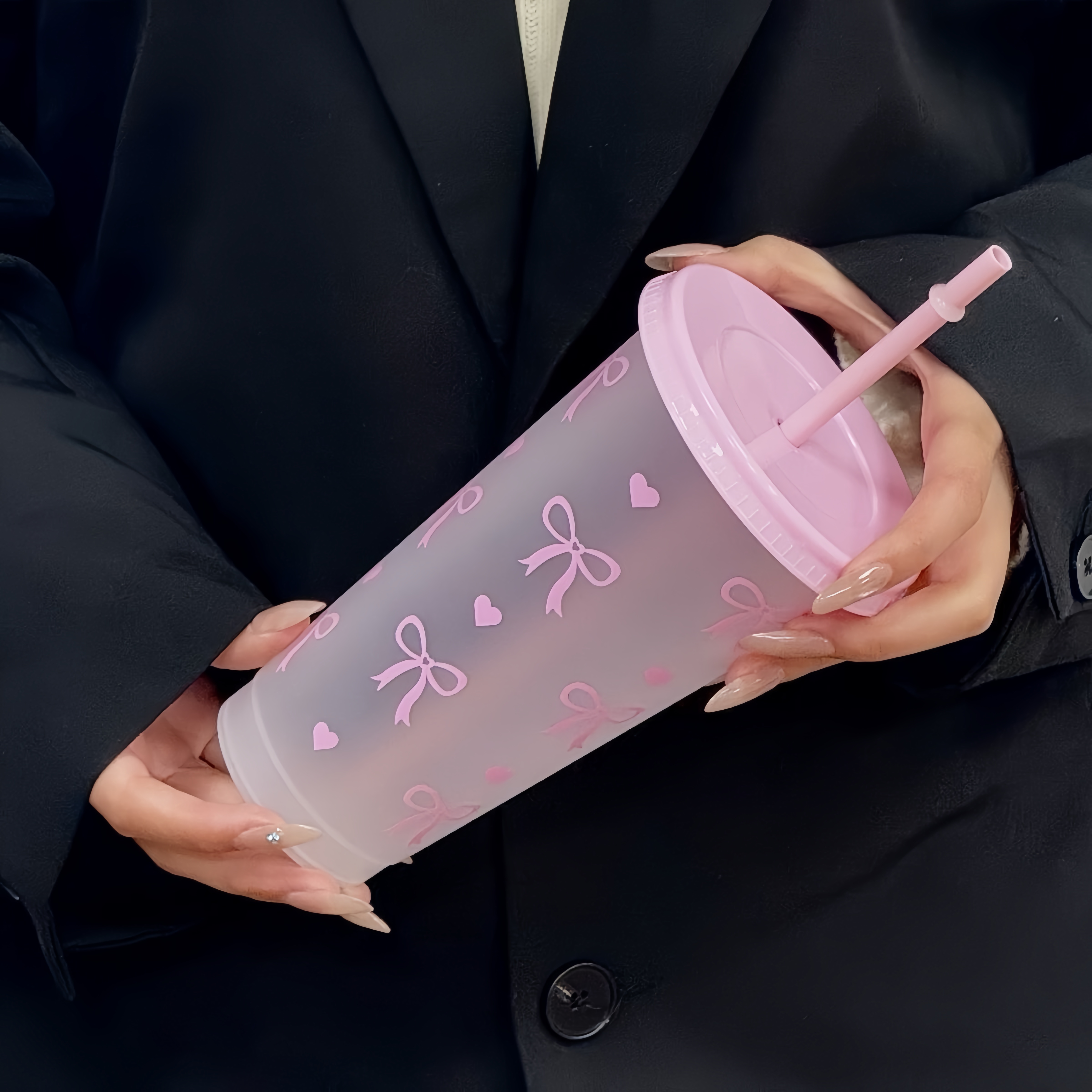 700ml/24OZ Bowknot Frosted Pla - Training Cup Straw 评论和价格