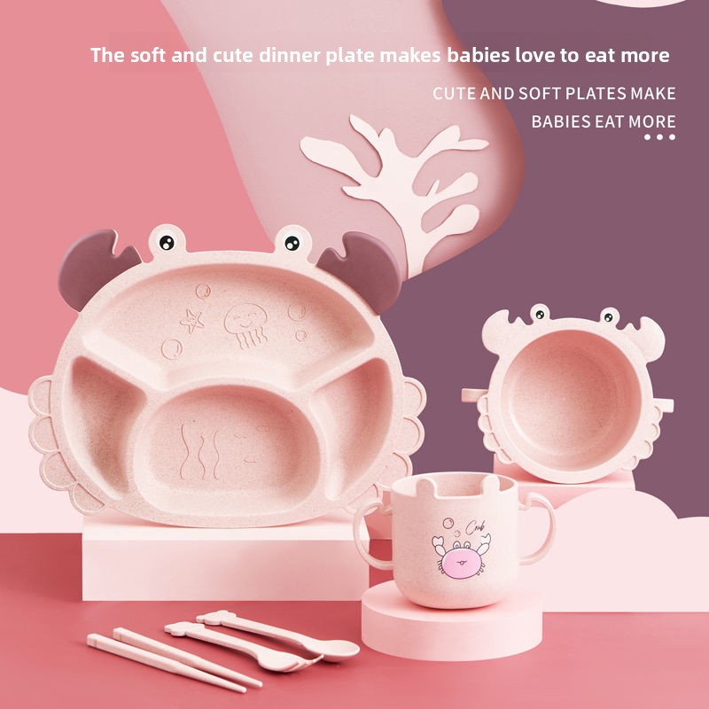 4/6pcsCrabs Children's Plates, - Baby Food Utensils Set 评论和价格