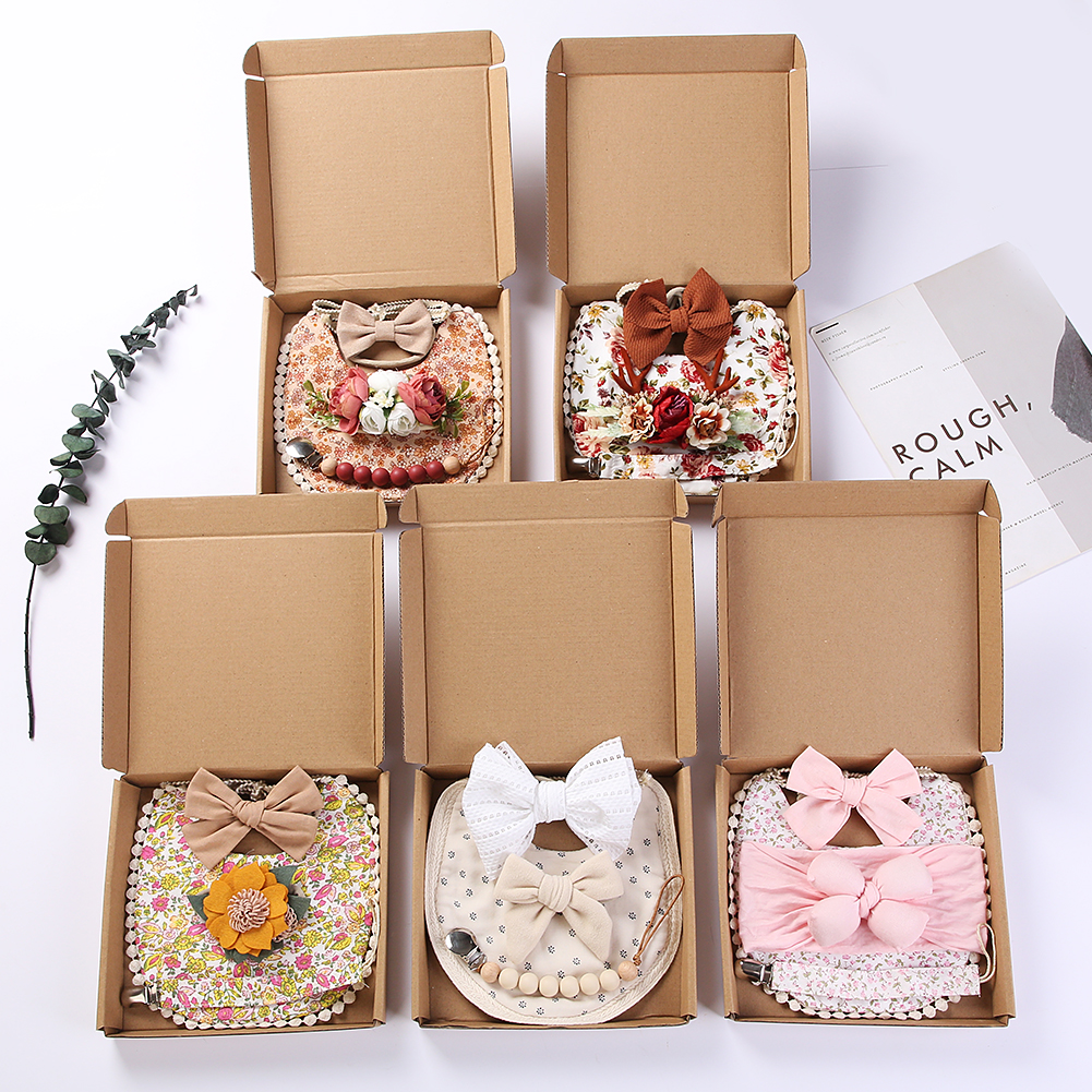 4Pcs/Set Flower Print Baby Bib - Baby Food Set 评论和价格