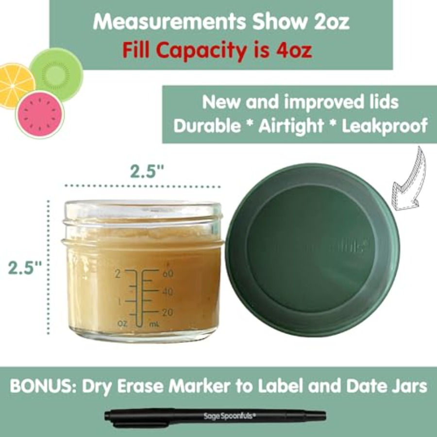 Sage Spoonfuls -12 Pack 4 oz B - Baby Food Glass Jar 评论和价格