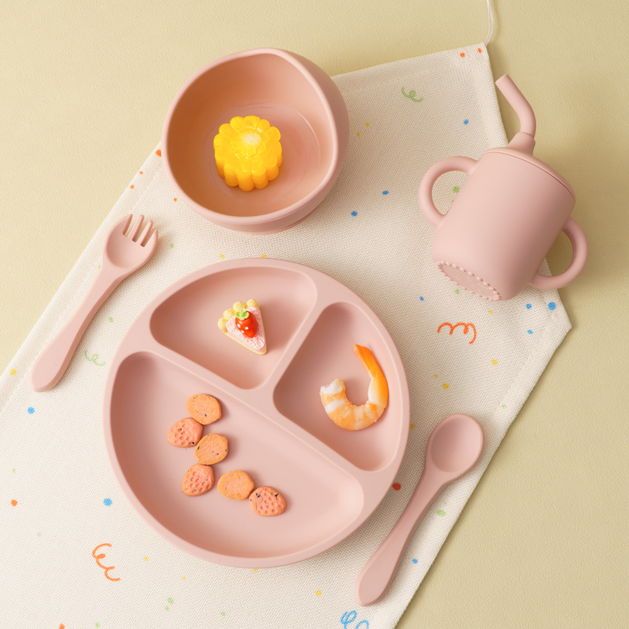 5PCS Baby Silicone Tableware S - Baby Food Utensils Set 评论和价格