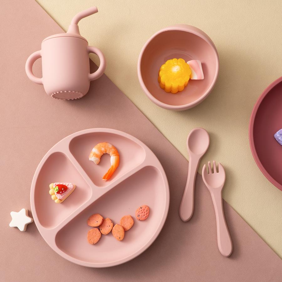 5PCS Baby Silicone Tableware S - Baby Food Utensils Set 评论和价格