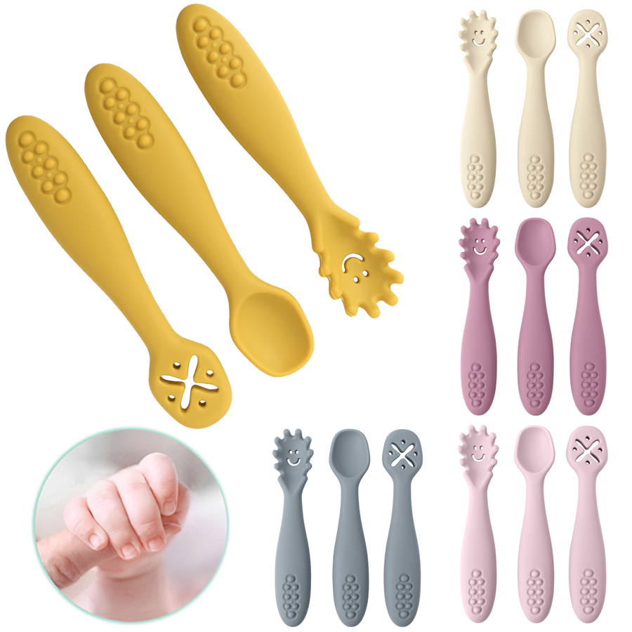 3PCS Silicone Spoon Fork For B - Baby Food Utensils Set 评论和价格