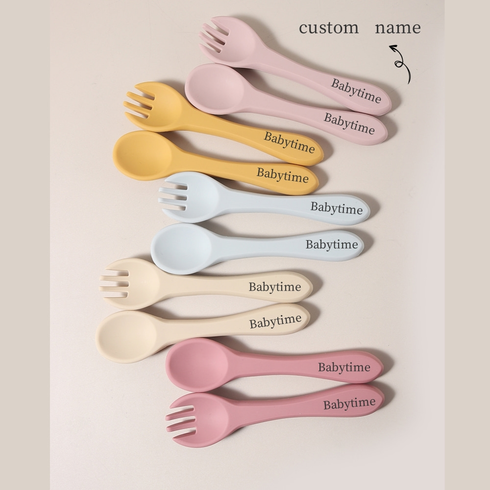 Custom name 1 pair silicone sp - Baby Food Utensil 评论和价格