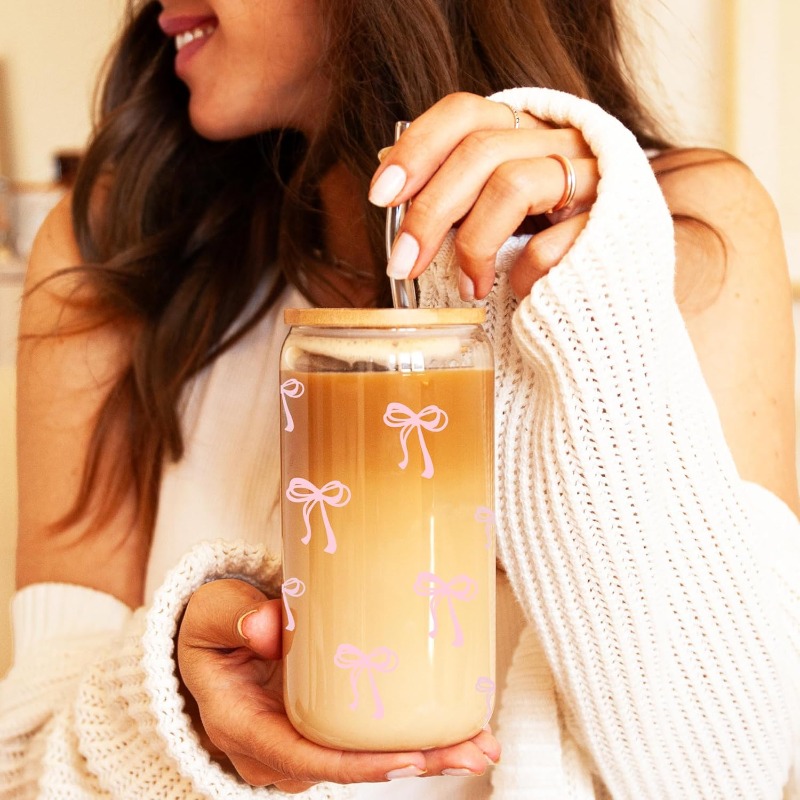 500ml Cute Pink Bow Glass Cups - Training Cup Straw 评论和价格