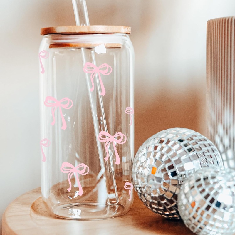 500ml Cute Pink Bow Glass Cups - Training Cup Straw 评论和价格