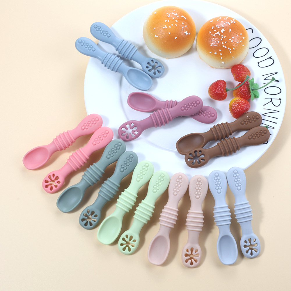 2PCS Cute Baby Learning Spoons - Baby Food Utensils Set 评论和价格