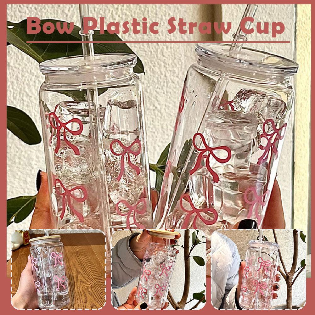 1Pcs Creative Pink Bow Plastic - Training Cup Straw 评论和价格