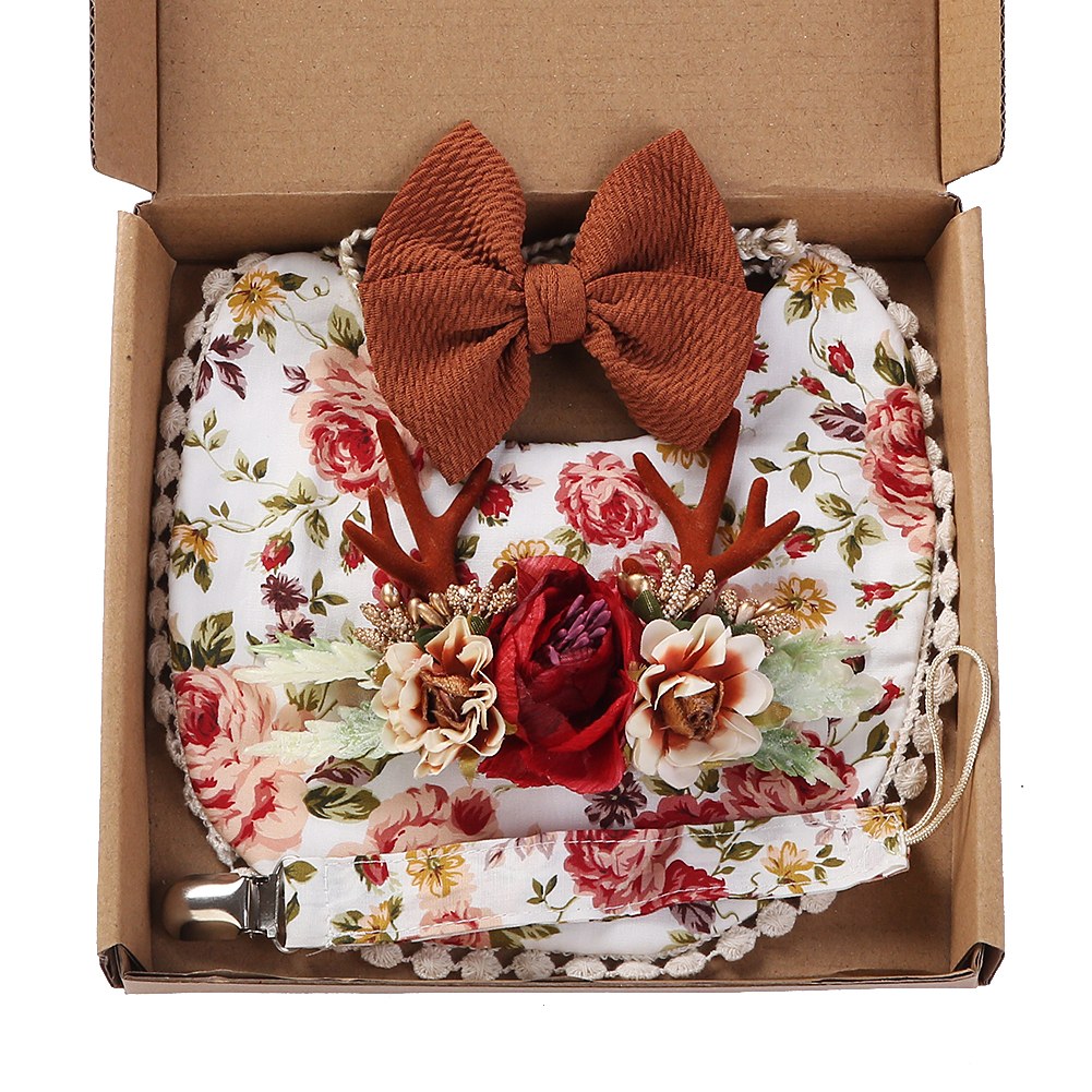 4Pcs/Set Flower Print Baby Bib - Baby Food Set 评论和价格