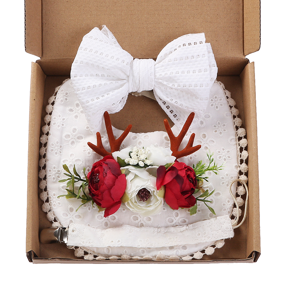 4Pcs/Set Flower Print Baby Bib - Baby Food Set 评论和价格